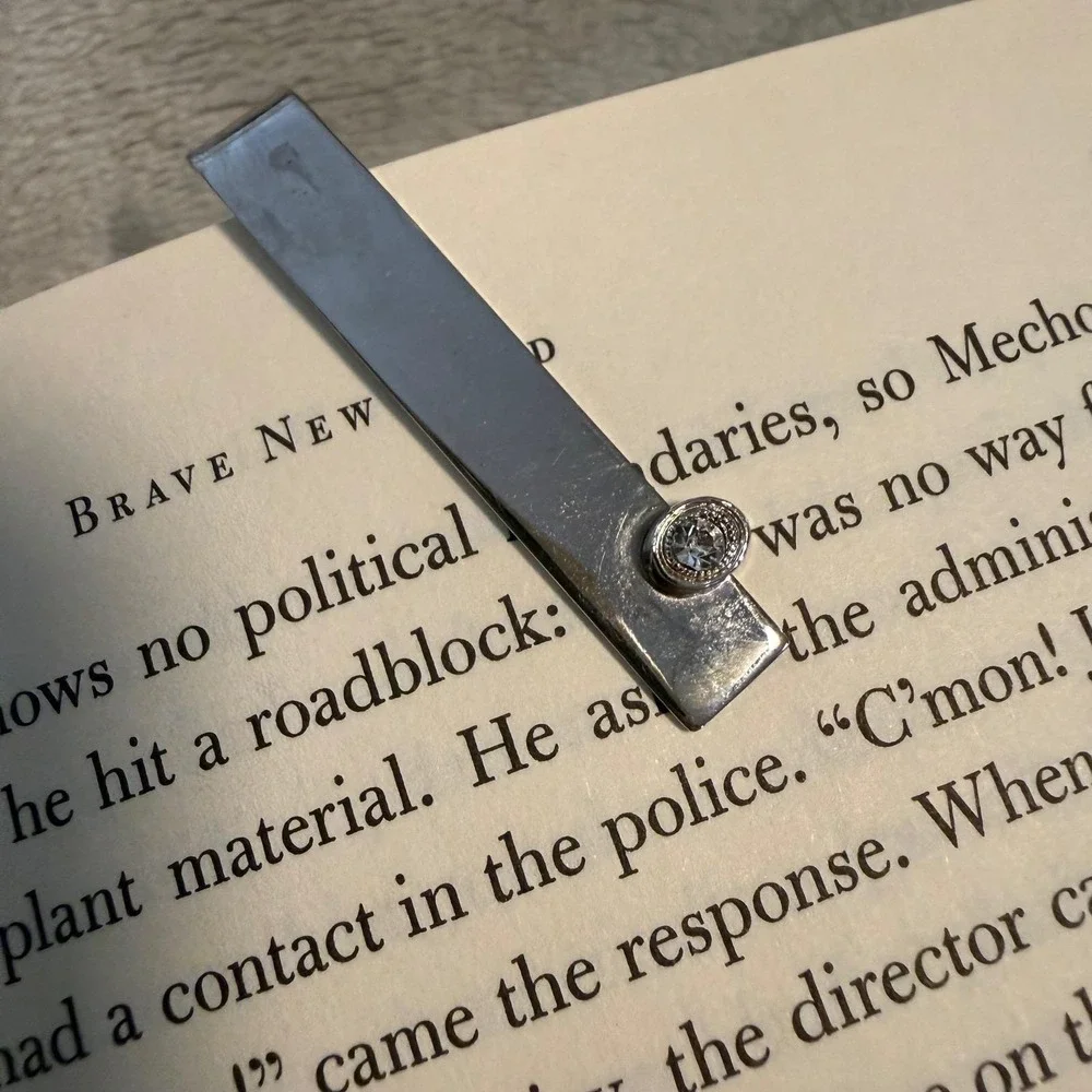 Vintage Slim Silver Tie‎ Clip Money Clip Crystal Accent Mid Century